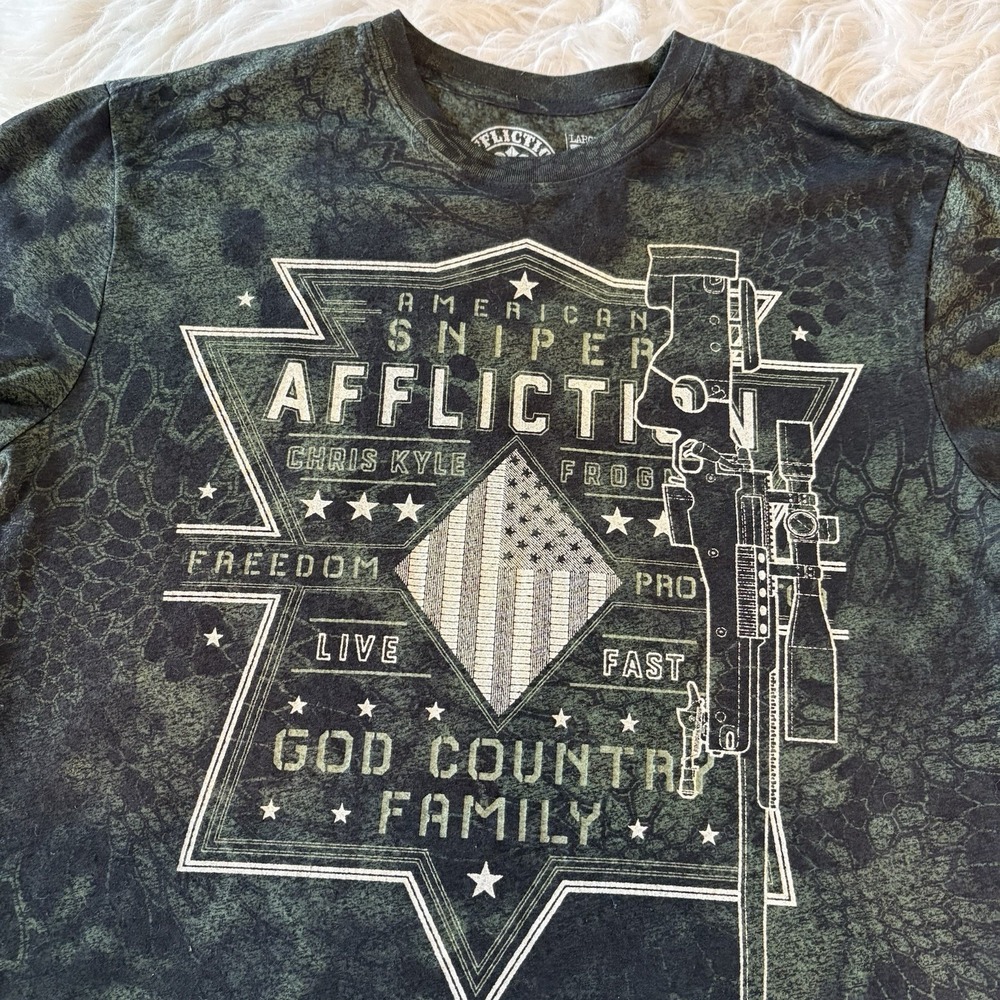 Affliction‎ T-Shirt Men's L Chris Kyle American Sniper God, Country, Family USA